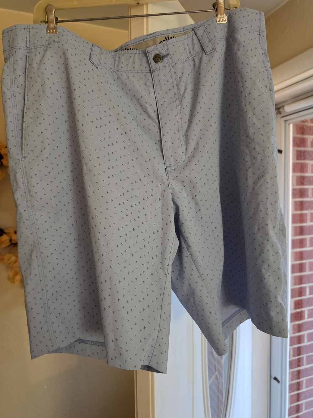 Callaway Men's Blue Geometric Chino Shorts Polyester Elastane Logo Button 38